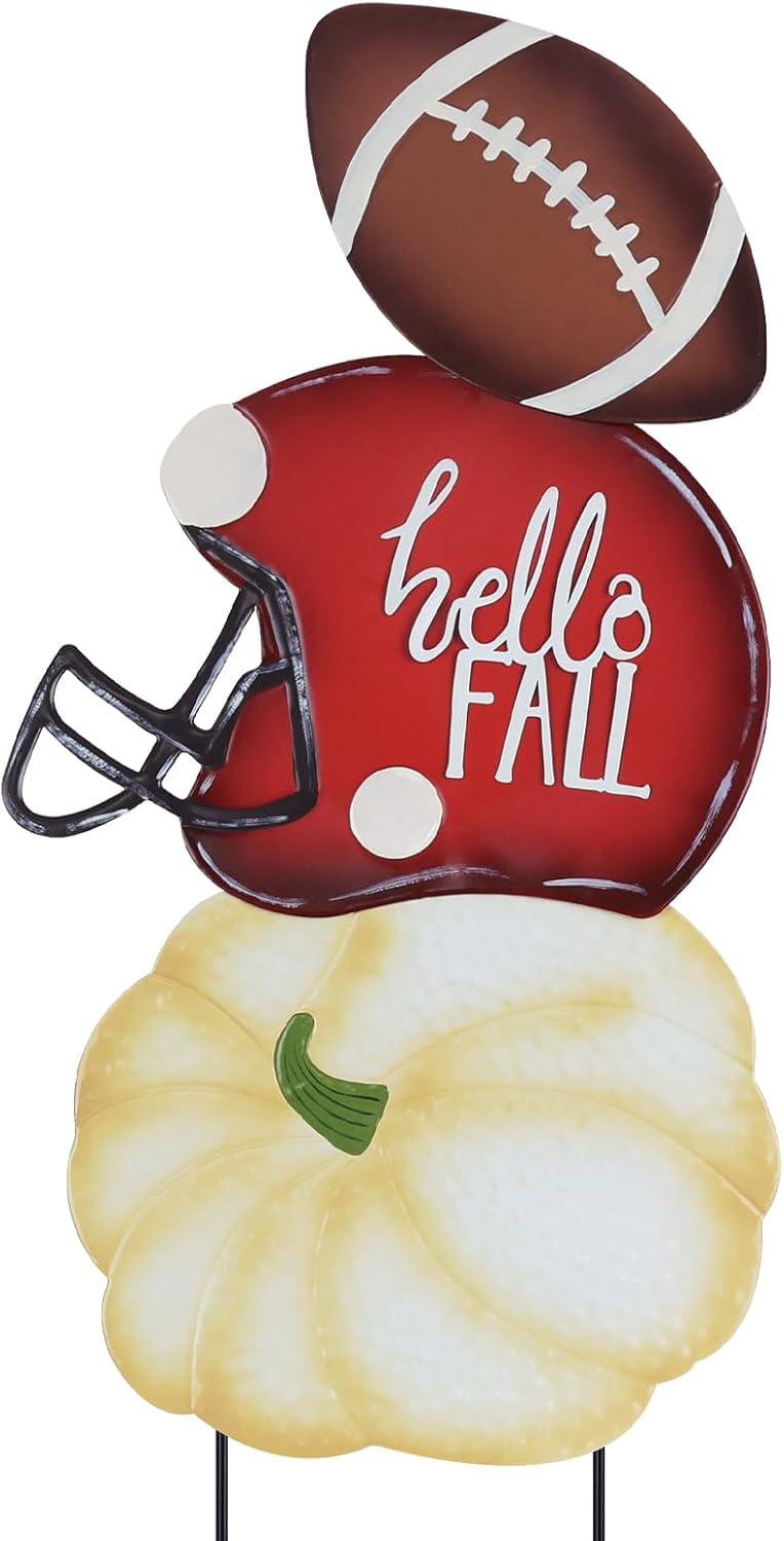 hogardeck Fall Decorations for Home Outdoor, 32" Decorative Garden Stakes with 3 Stacked Pumpkin Football Helmet for Fall Decor, Metal Yard Signs for Garden Home Lawn Patio Thanksgiving Decorations - Image 1